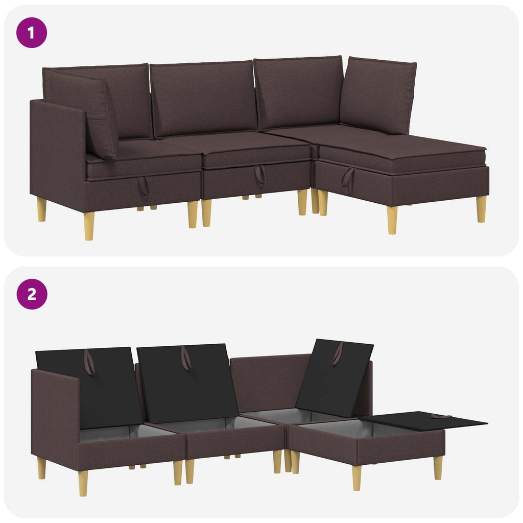 Modular Sofa Set mit Stauraum 4 pcs Dunkelbraun Stoff