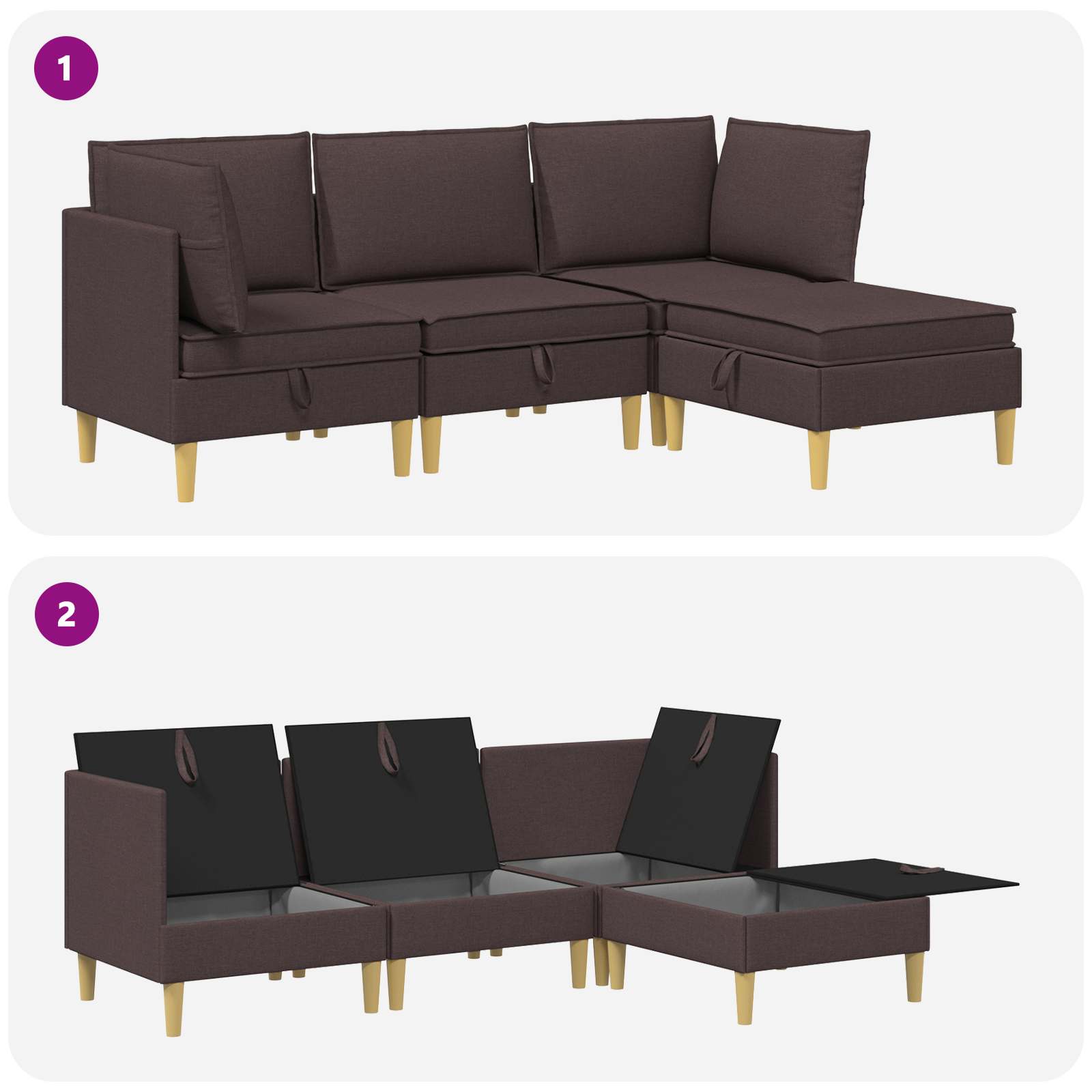 Modular Sofa Set mit Stauraum 4 pcs Dunkelbraun Stoff