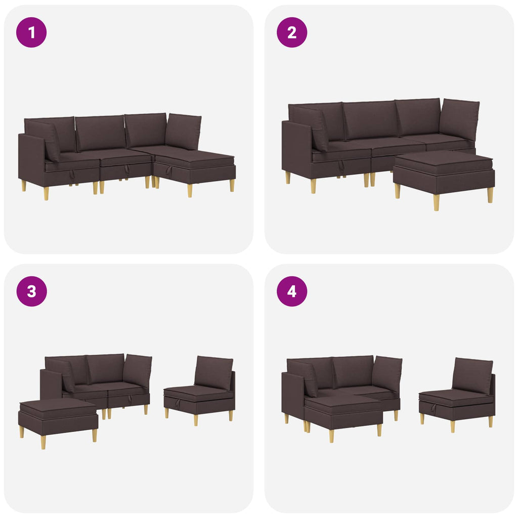 Modular Sofa Set mit Stauraum 4 pcs Dunkelbraun Stoff