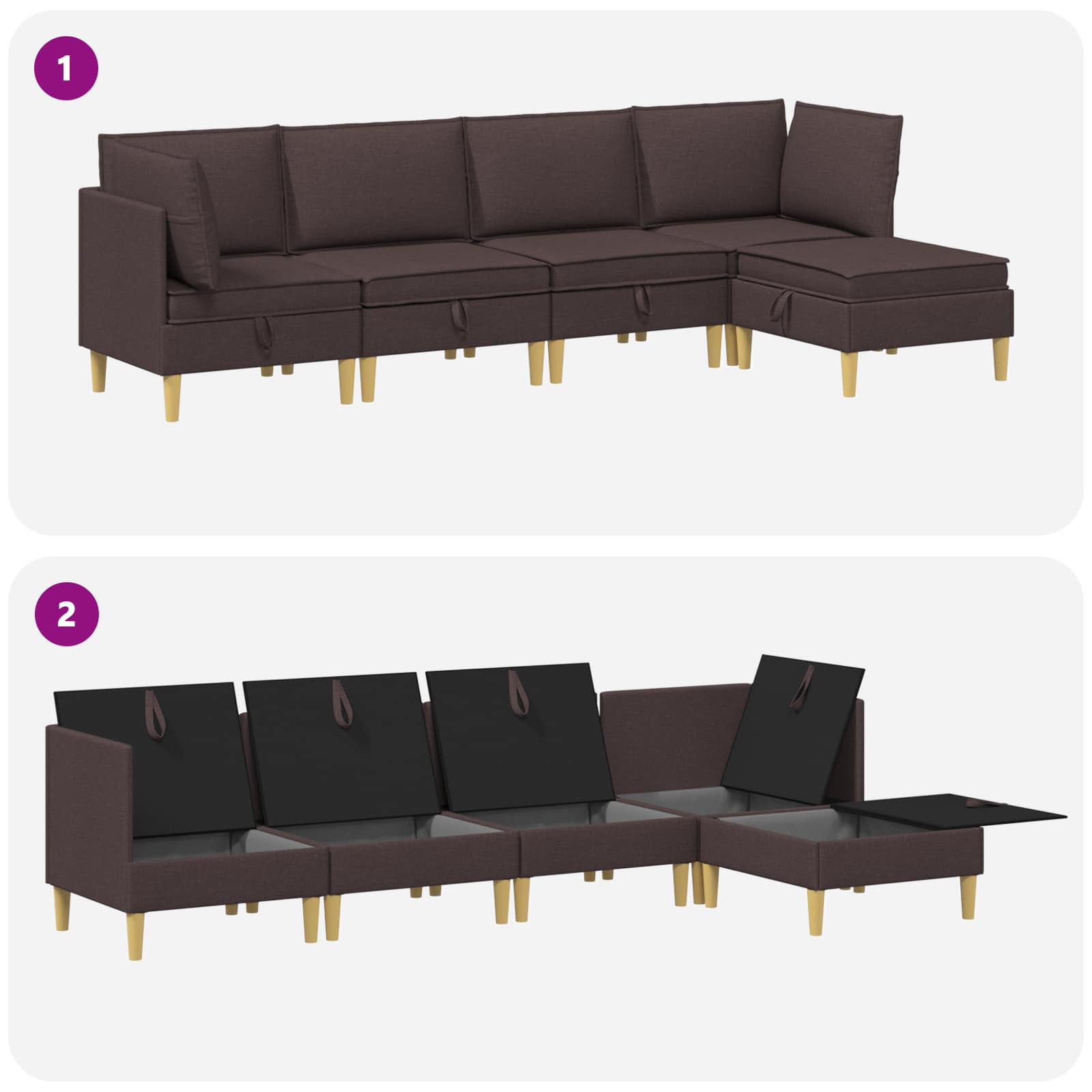 Modular Sofa Set mit Stauraum 5 pcs Dunkelbraun Stoff