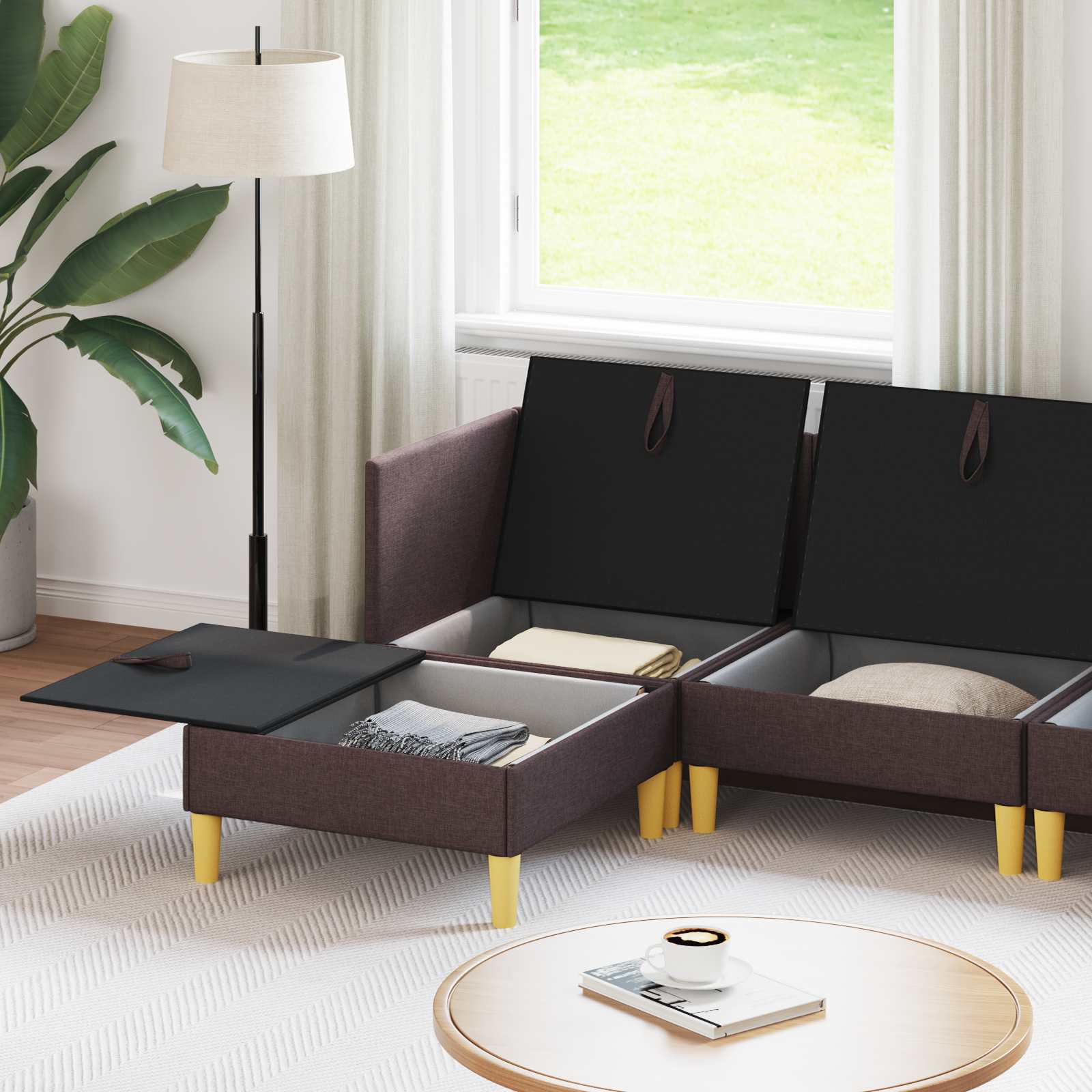 Modular Sofa Set mit Stauraum 6 pcs Dunkelbraun Stoff