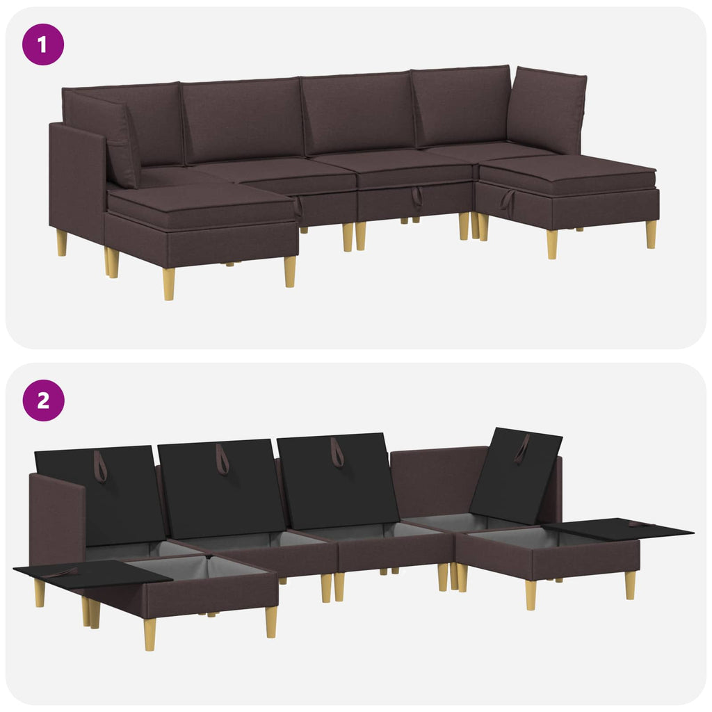 Modular Sofa Set mit Stauraum 6 pcs Dunkelbraun Stoff
