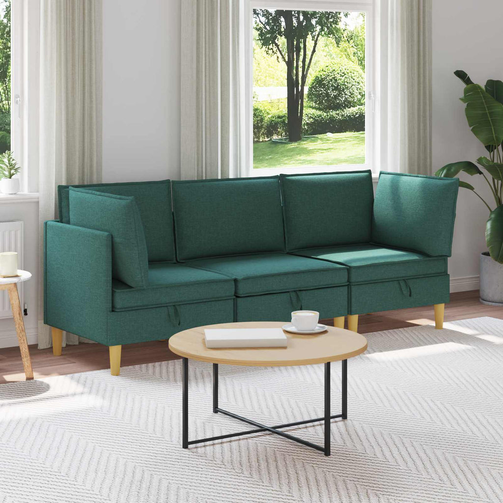 Modular Sofa Set mit Stauraum 3 pcs Dunkelgrün Stoff