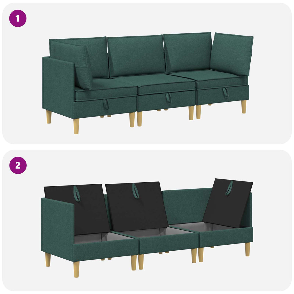 Modular Sofa Set mit Stauraum 3 pcs Dunkelgrün Stoff