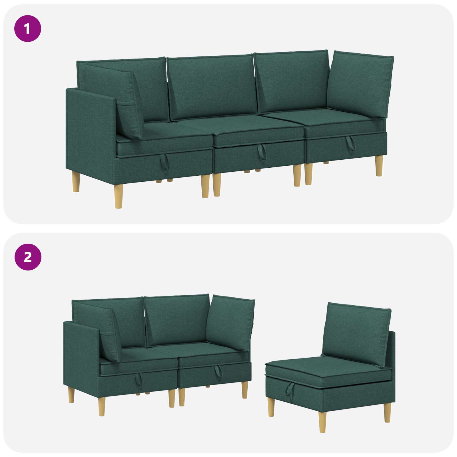 Modular Sofa Set mit Stauraum 3 pcs Dunkelgrün Stoff