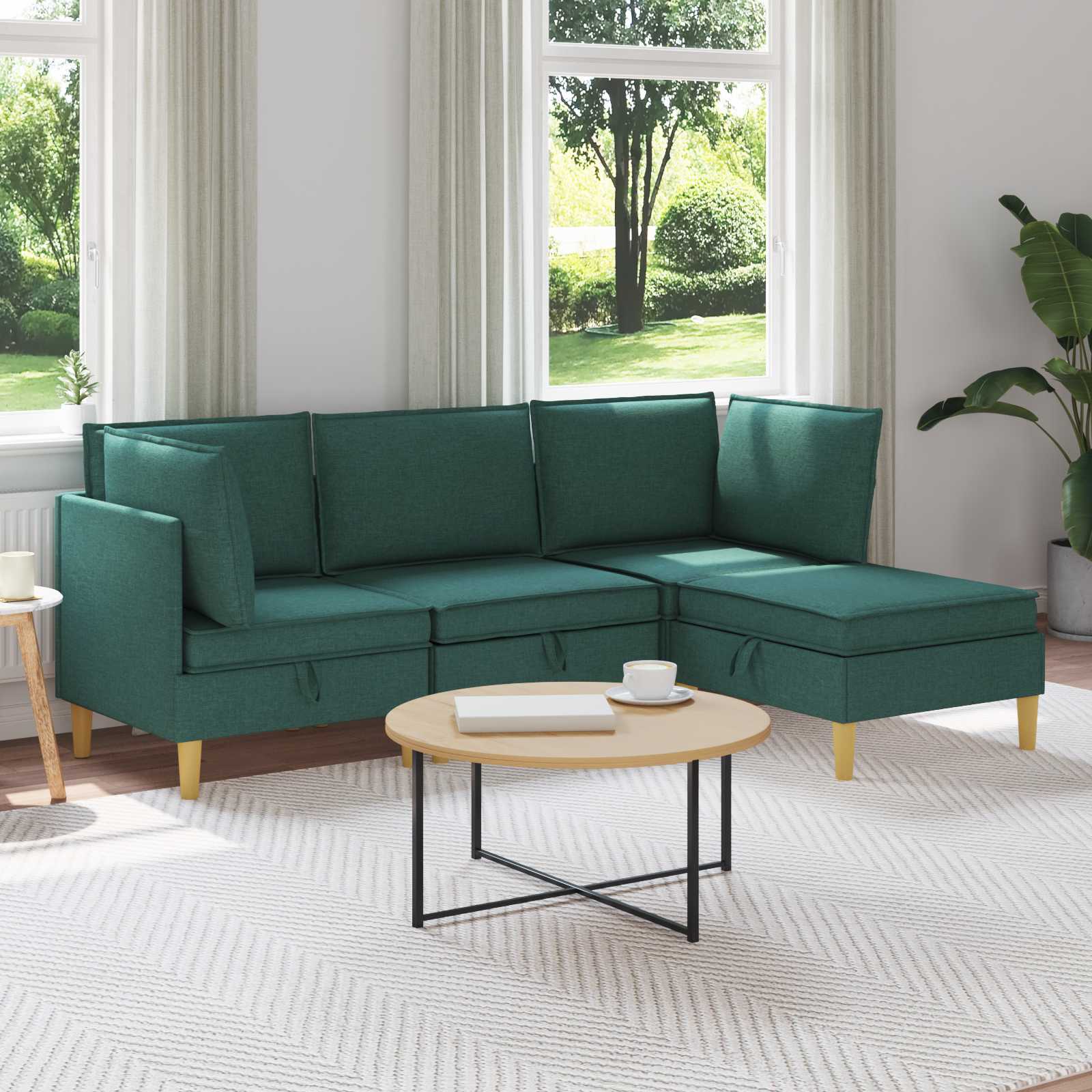Modular Sofa Set mit Stauraum 4 pcs Dunkelgrün Stoff