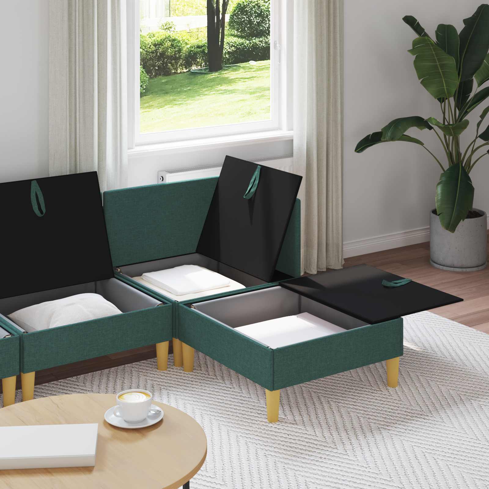 Modular Sofa Set mit Stauraum 4 pcs Dunkelgrün Stoff