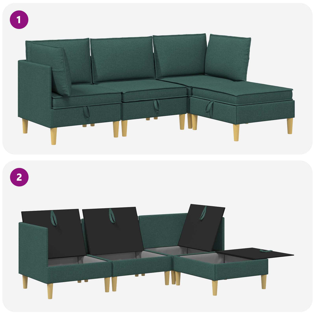 Modular Sofa Set mit Stauraum 4 pcs Dunkelgrün Stoff