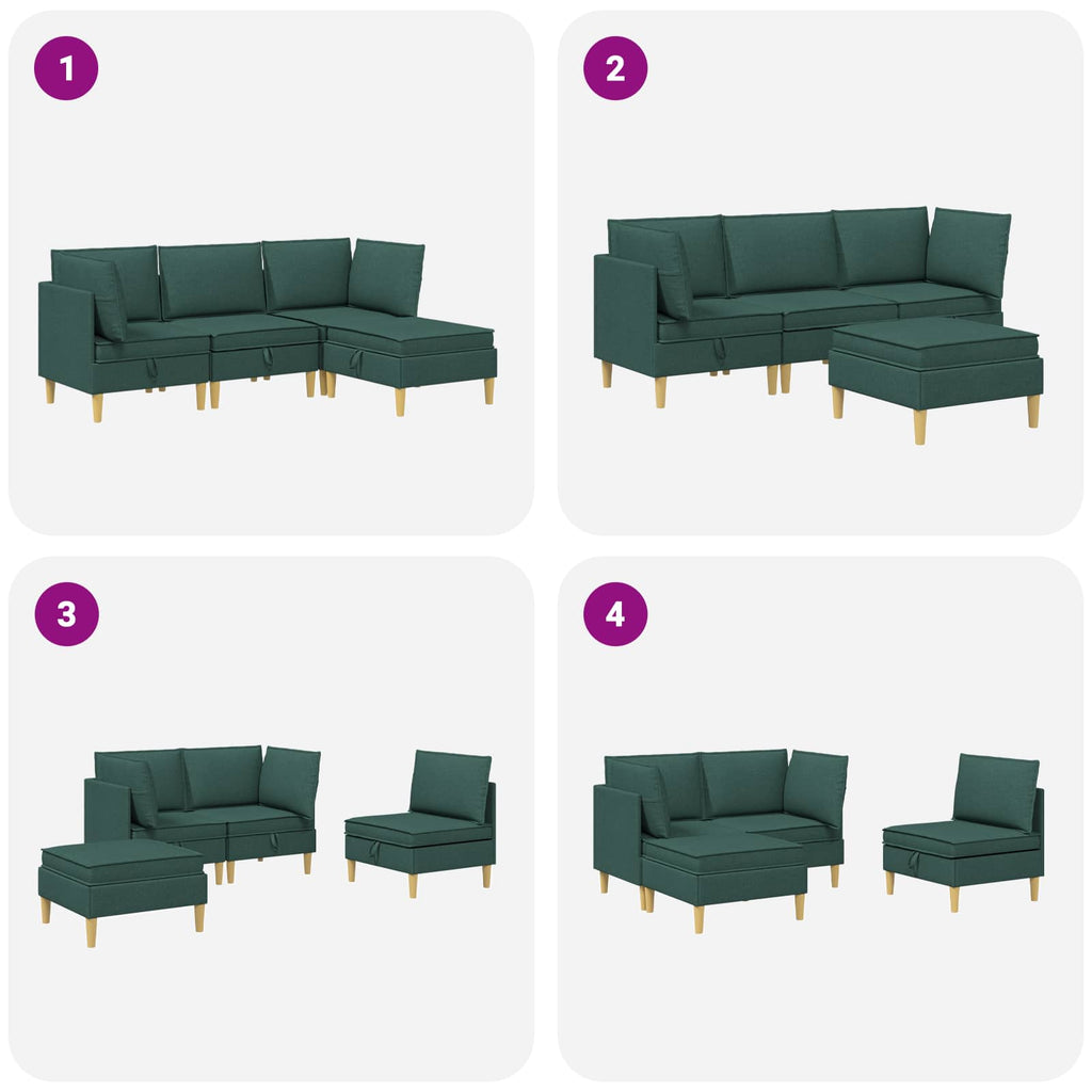 Modular Sofa Set mit Stauraum 4 pcs Dunkelgrün Stoff
