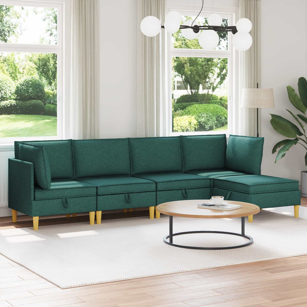 Modular Sofa Set mit Stauraum 5 pcs Dunkelgrün Stoff