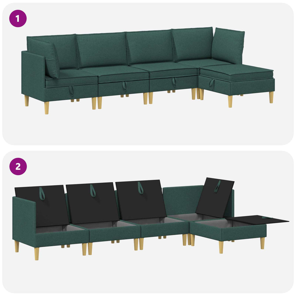 Modular Sofa Set mit Stauraum 5 pcs Dunkelgrün Stoff