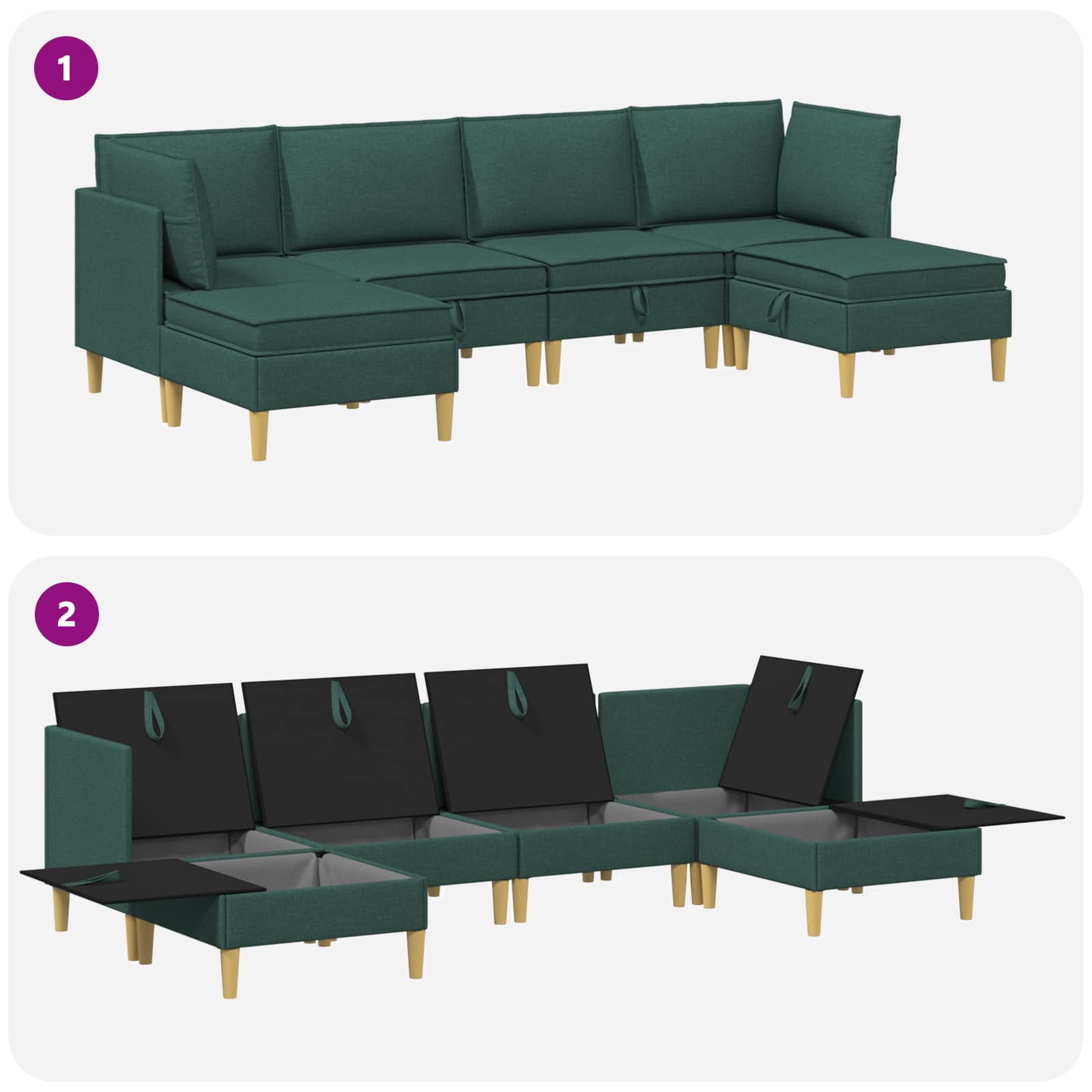 Modular Sofa Set mit Stauraum 6 pcs Dunkelgrün Stoff