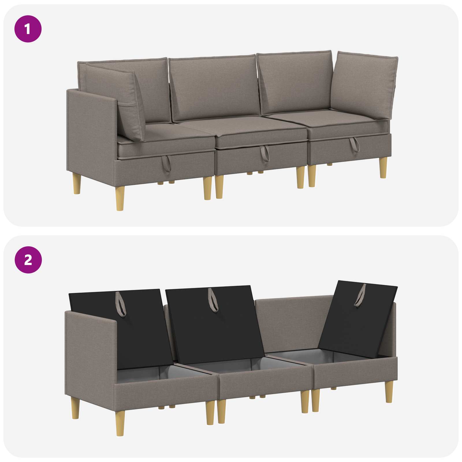 Modular Sofa Set mit Stauraum 3 pcs Taupe Stoff