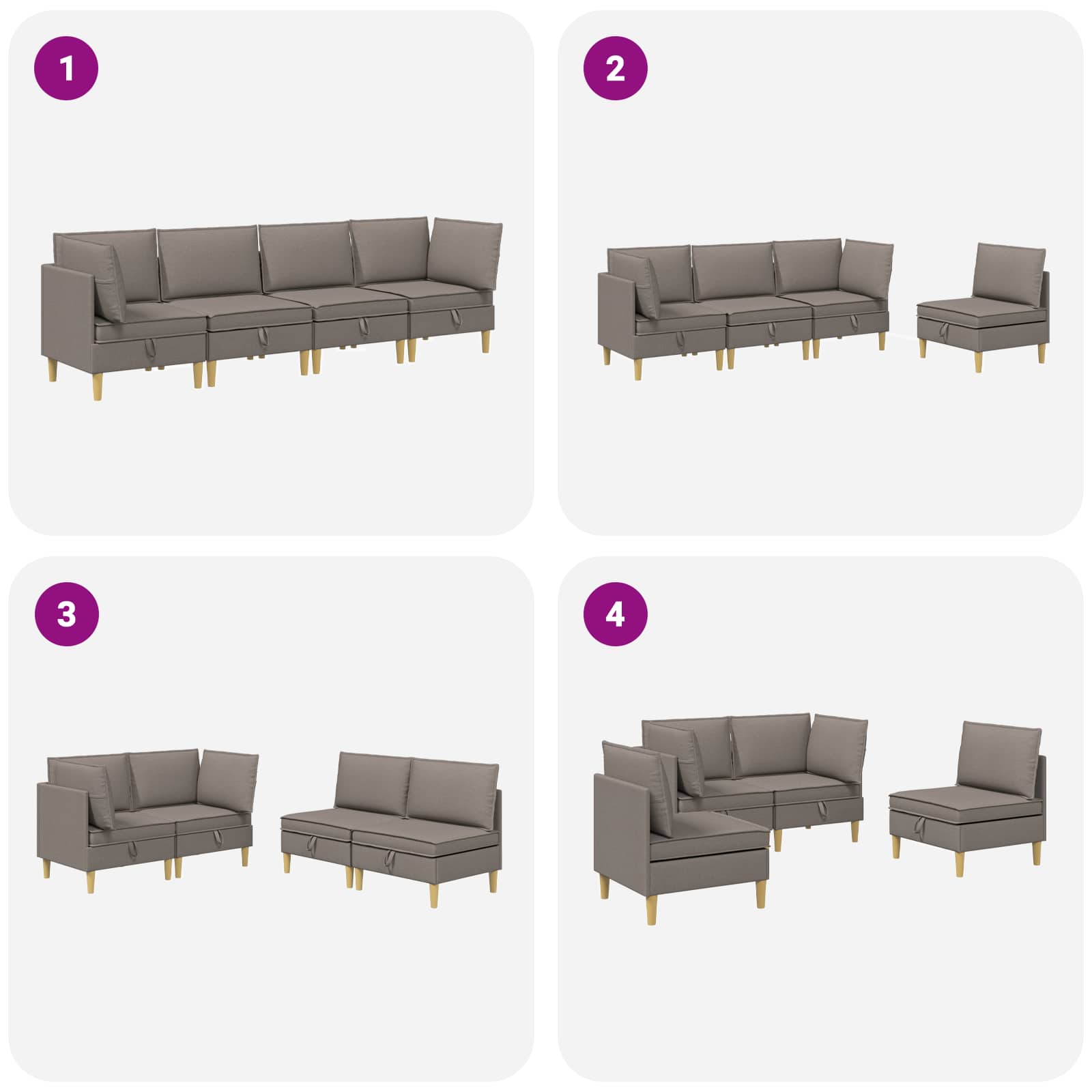 Modular Sofa Set mit Stauraum 4 pcs Taupe Stoff