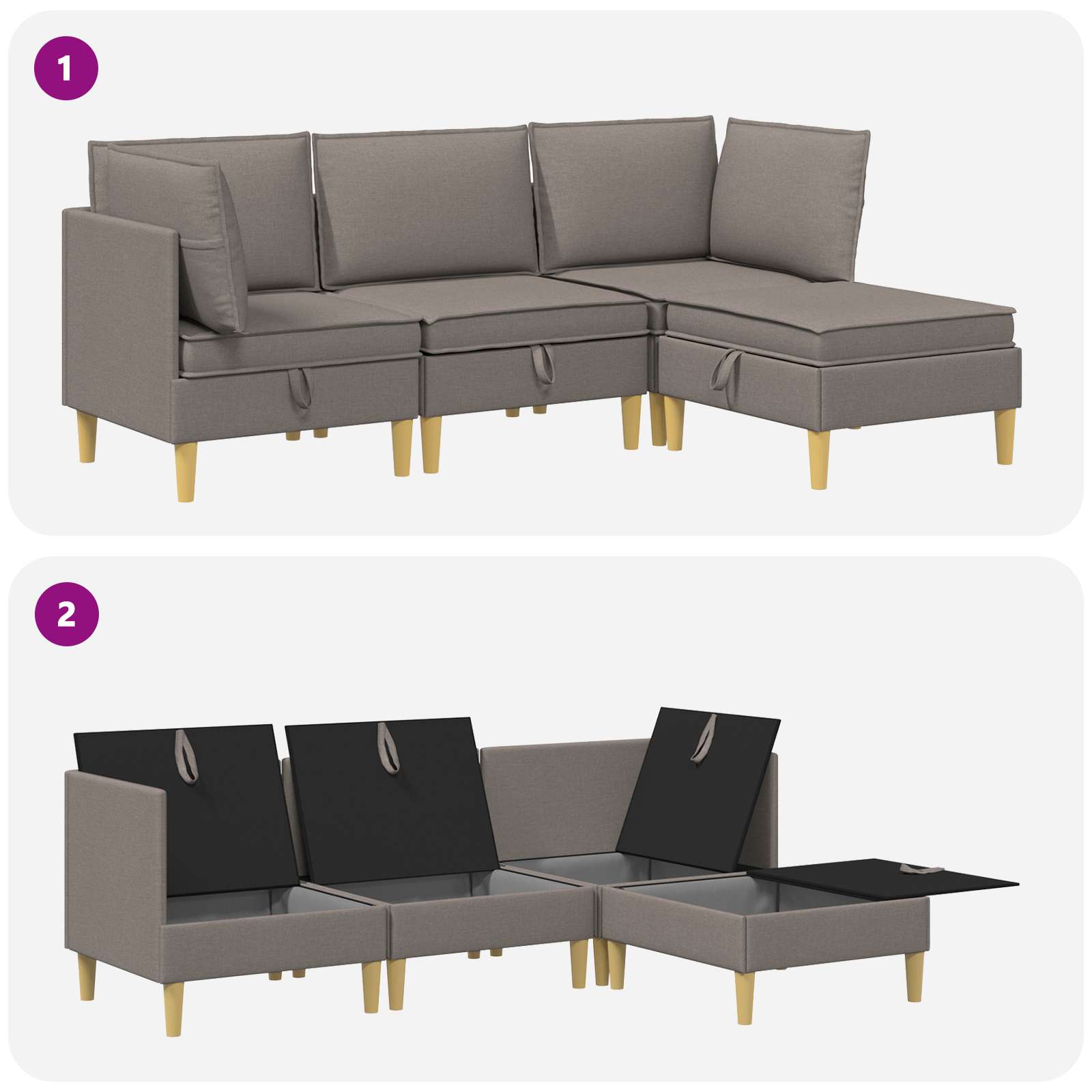 Modular Sofa Set mit Stauraum 4 pcs Taupe Stoff