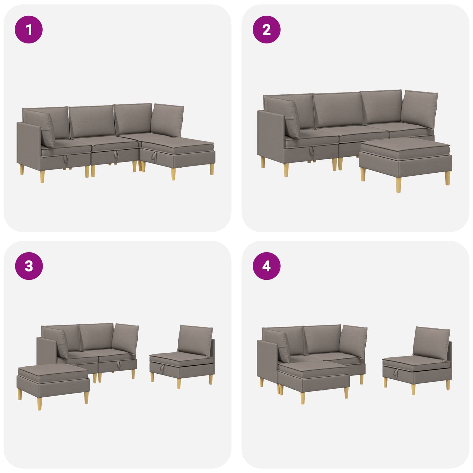 Modular Sofa Set mit Stauraum 4 pcs Taupe Stoff