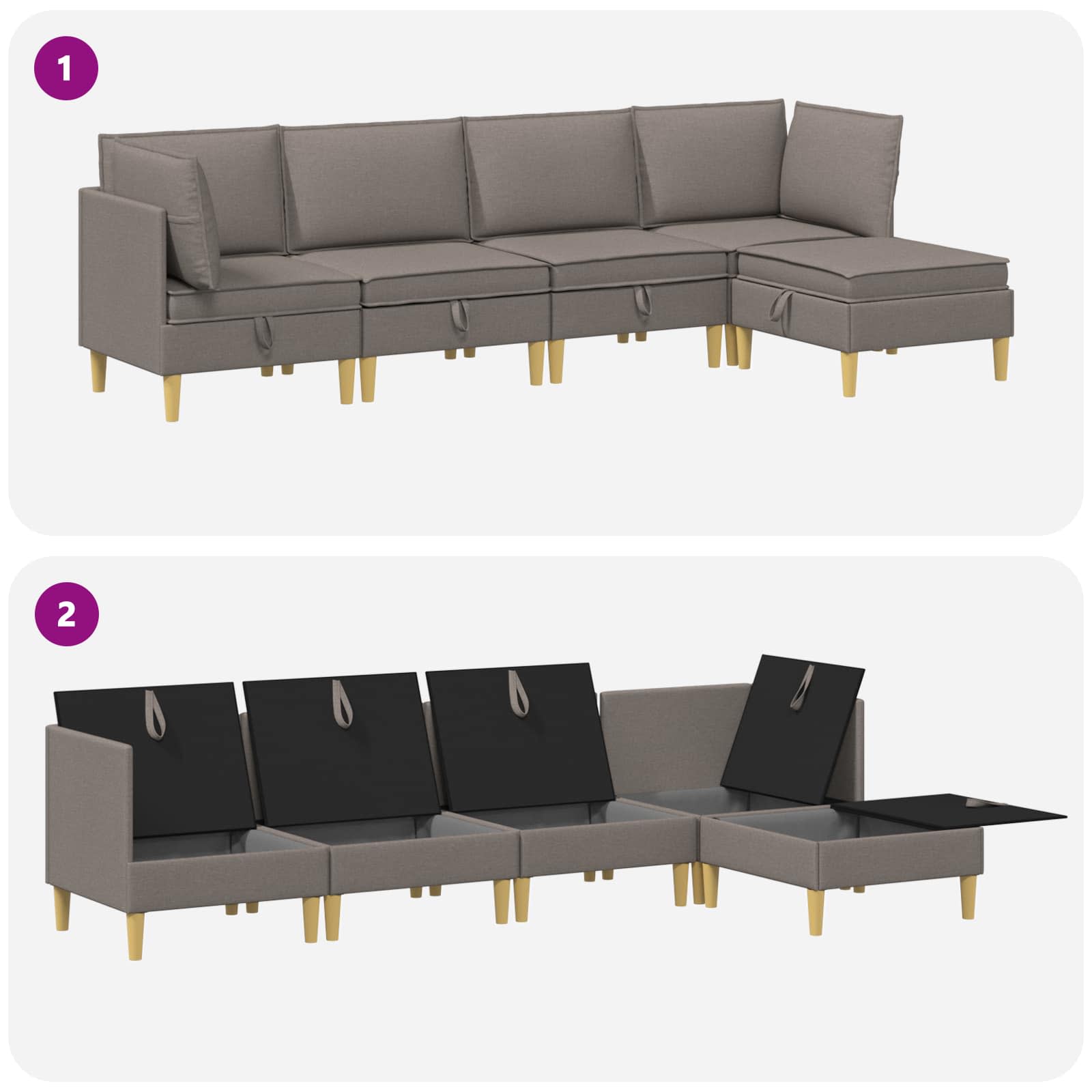 Modular Sofa Set mit Stauraum 5 pcs Taupe Stoff