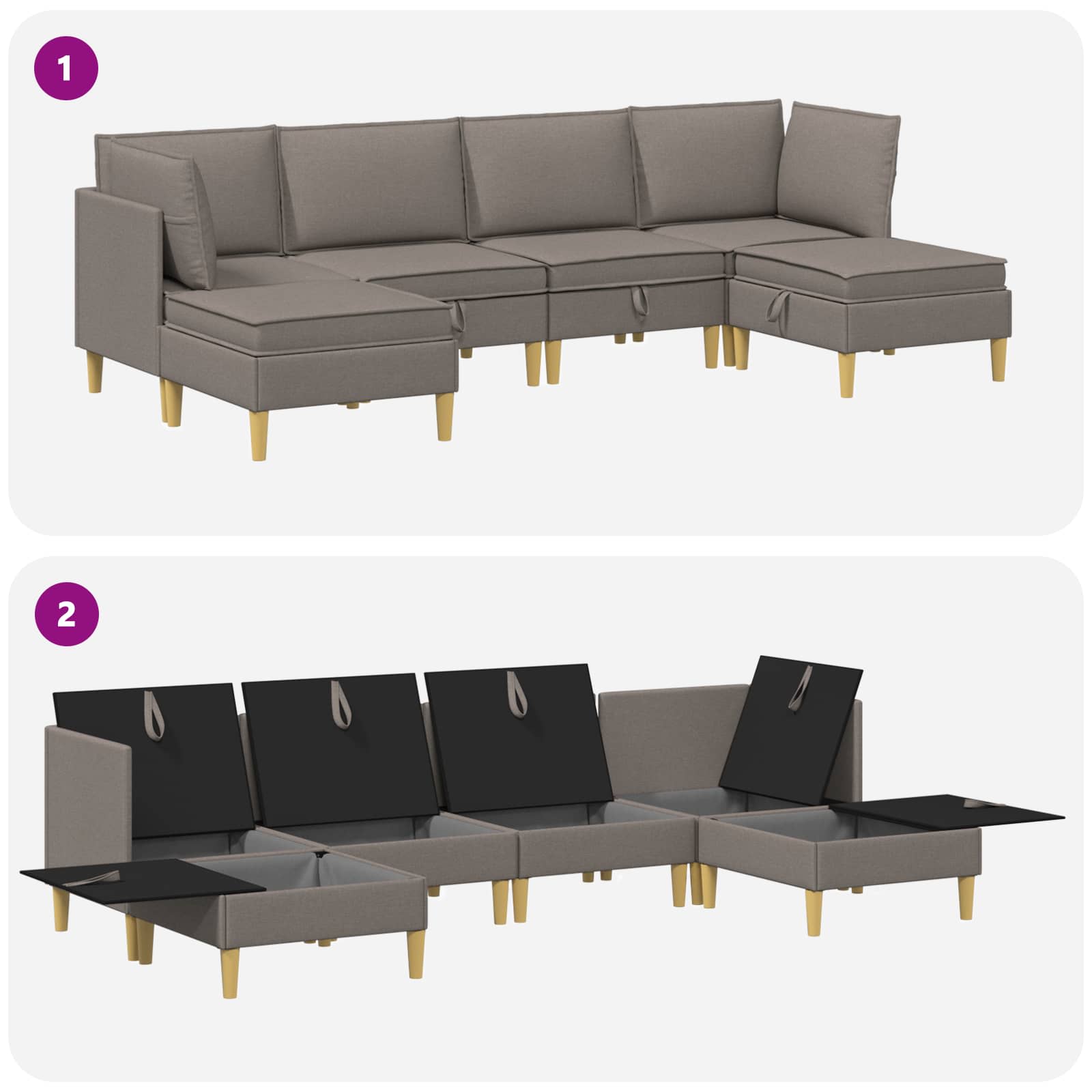Modular Sofa Set mit Stauraum 6 pcs Taupe Stoff