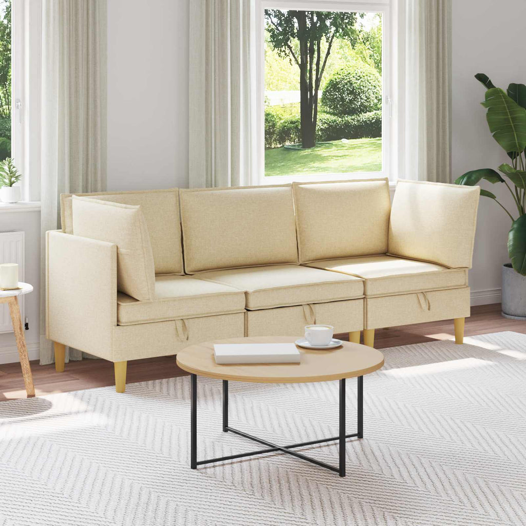 Modular Sofa Set mit Stauraum 3 pcs Creme Stoff