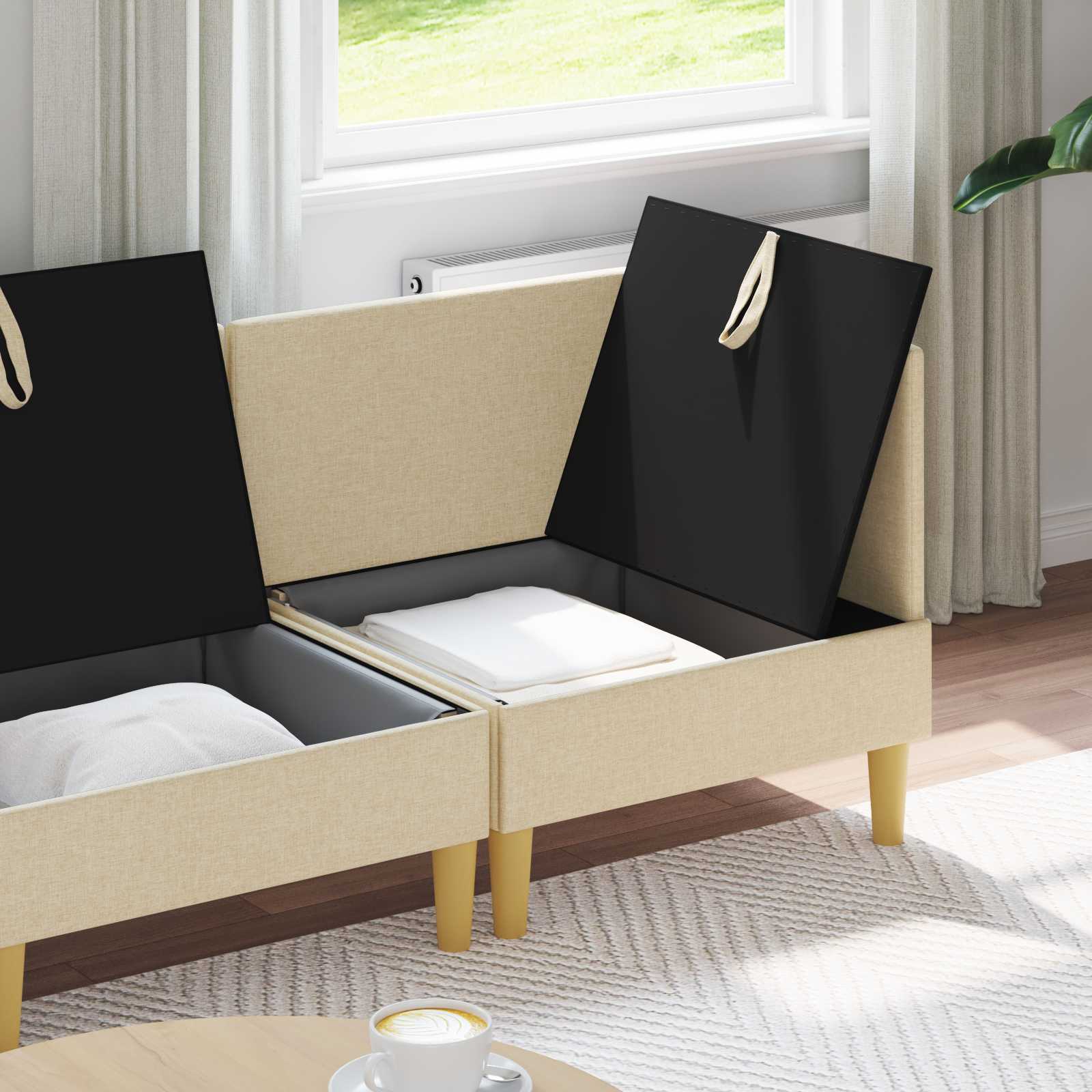 Modular Sofa Set mit Stauraum 3 pcs Creme Stoff