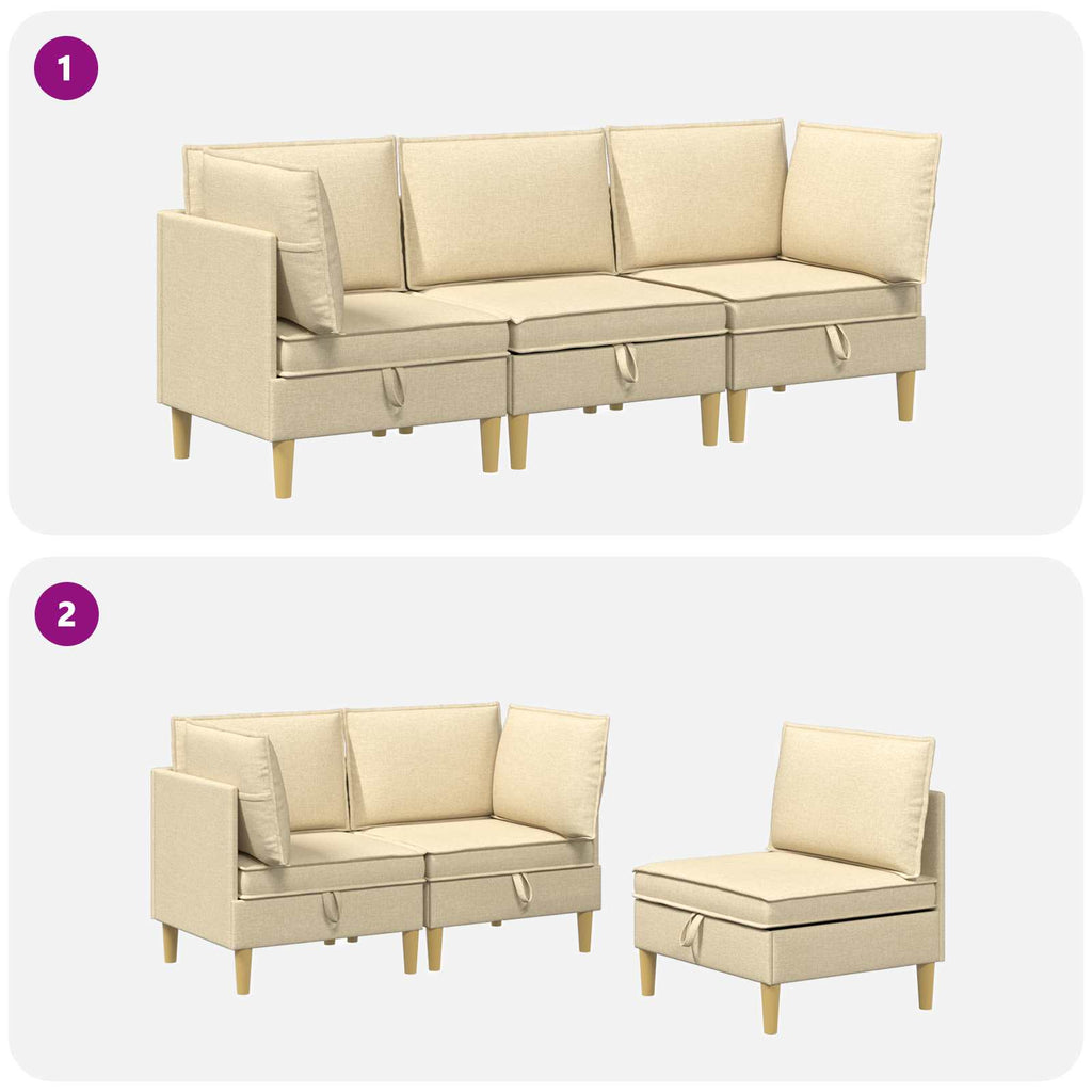 Modular Sofa Set mit Stauraum 3 pcs Creme Stoff