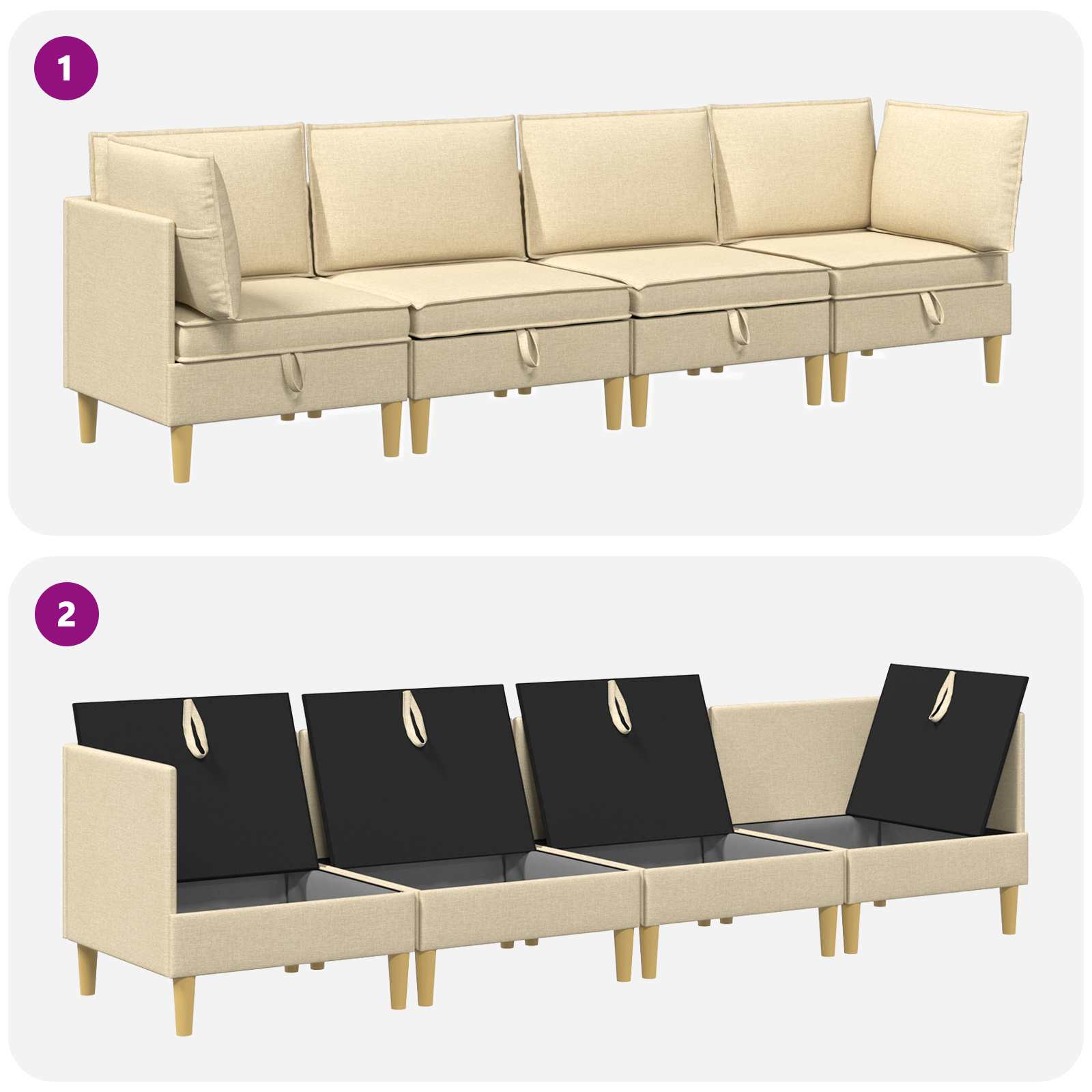 Modular Sofa Set mit Stauraum 4 pcs Creme Stoff