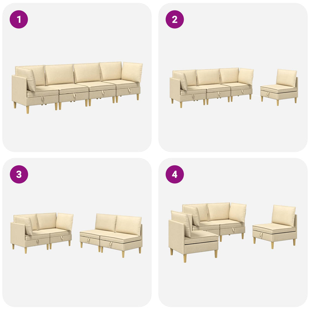Modular Sofa Set mit Stauraum 4 pcs Creme Stoff