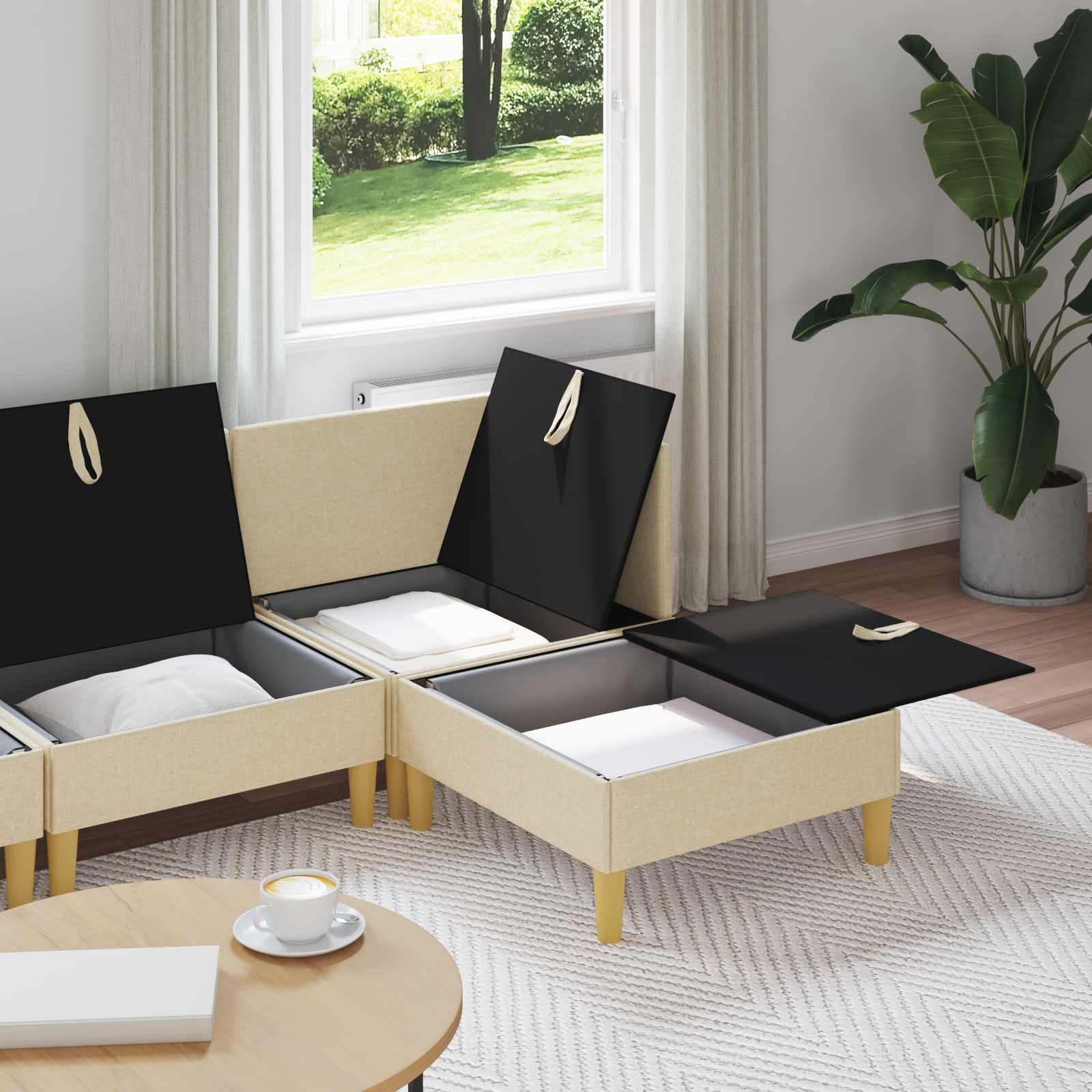 Modular Sofa Set mit Stauraum 4 pcs Creme Stoff