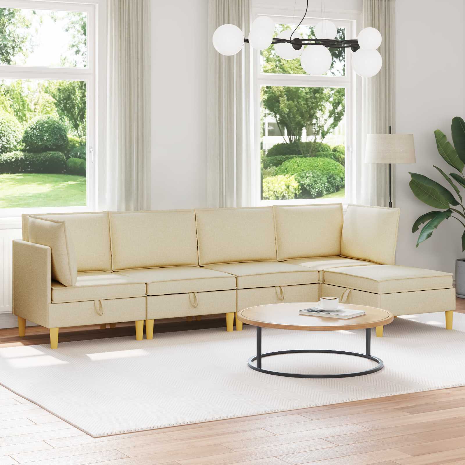Modular Sofa Set mit Stauraum 5 pcs Creme Stoff