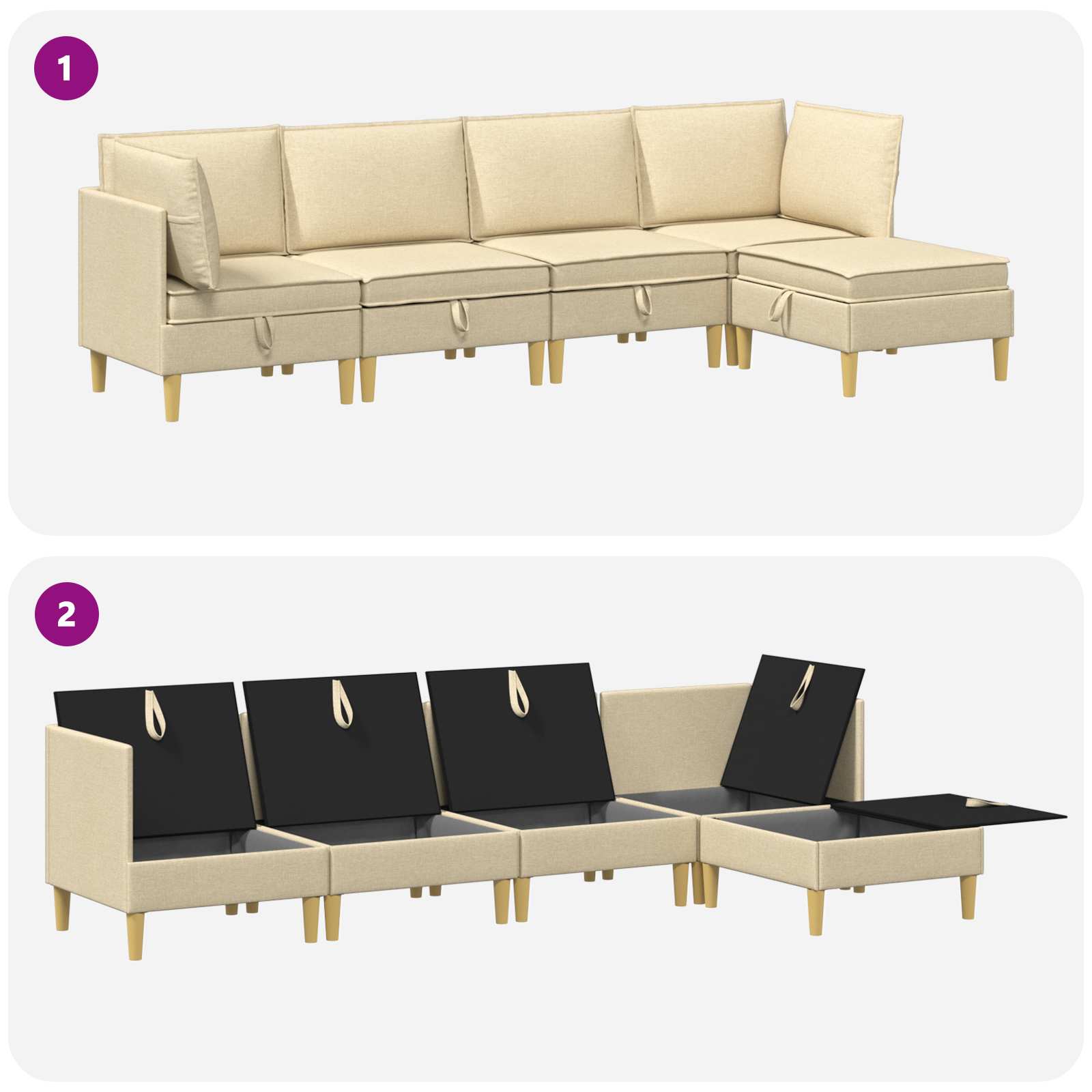Modular Sofa Set mit Stauraum 5 pcs Creme Stoff