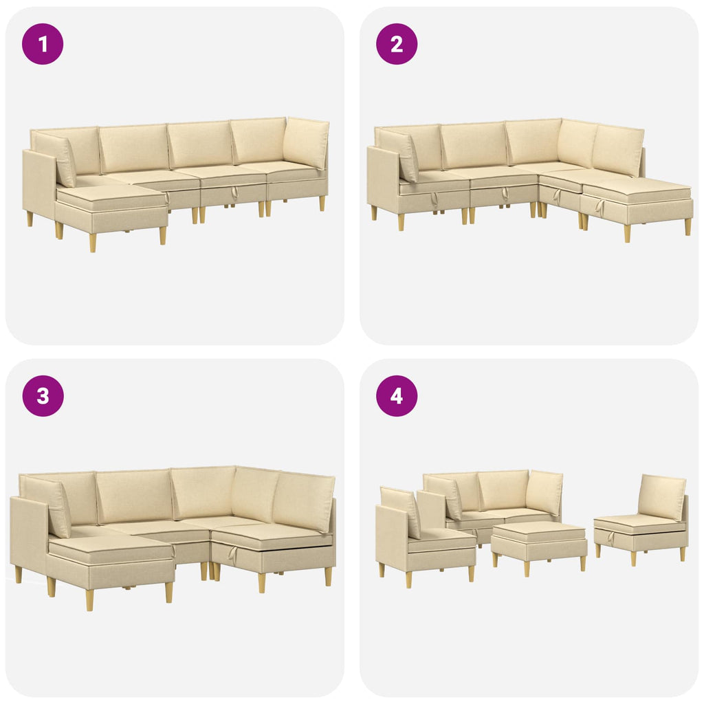 Modular Sofa Set mit Stauraum 5 pcs Creme Stoff