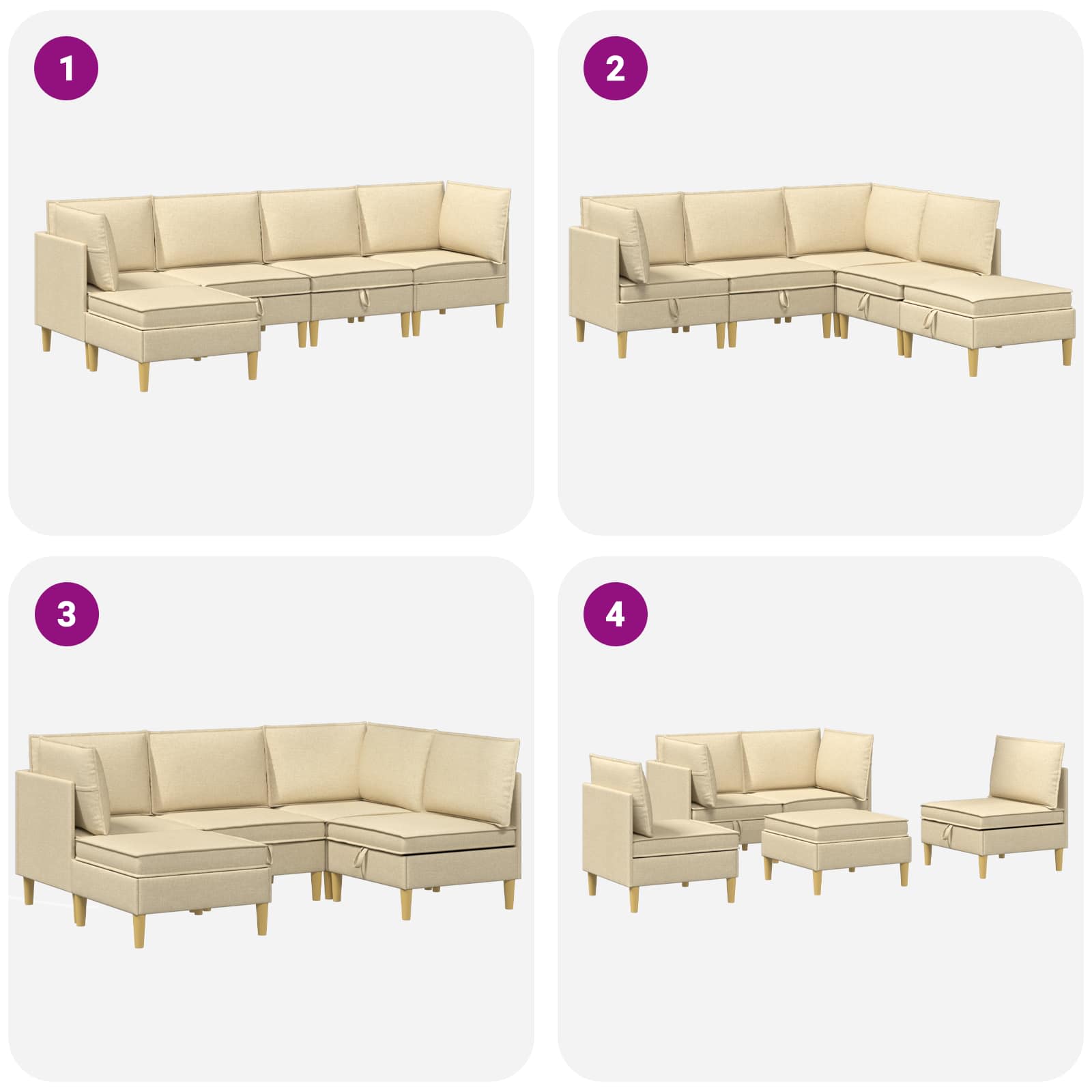 Modular Sofa Set mit Stauraum 5 pcs Creme Stoff