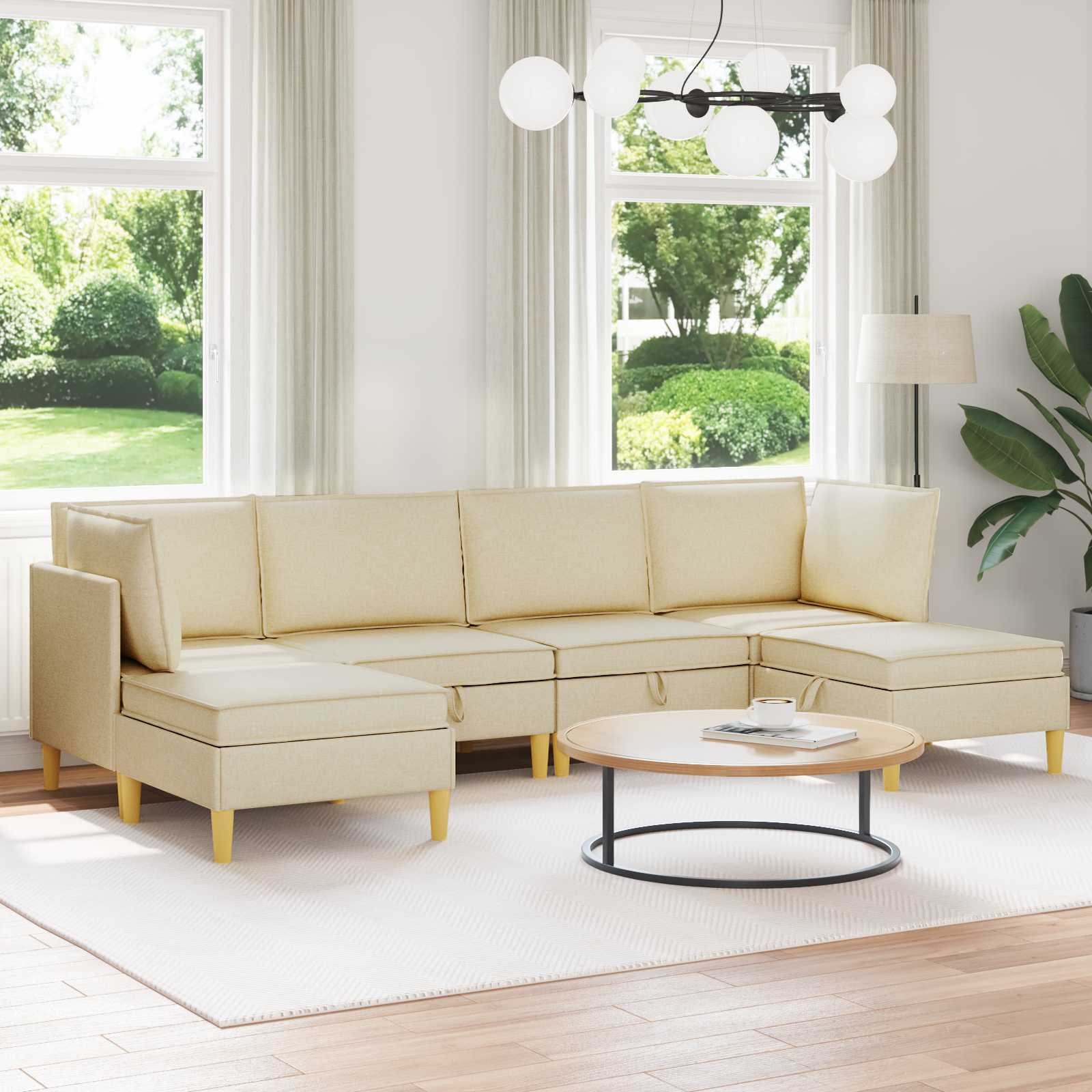 Modular Sofa Set mit Stauraum 6 pcs Creme Stoff