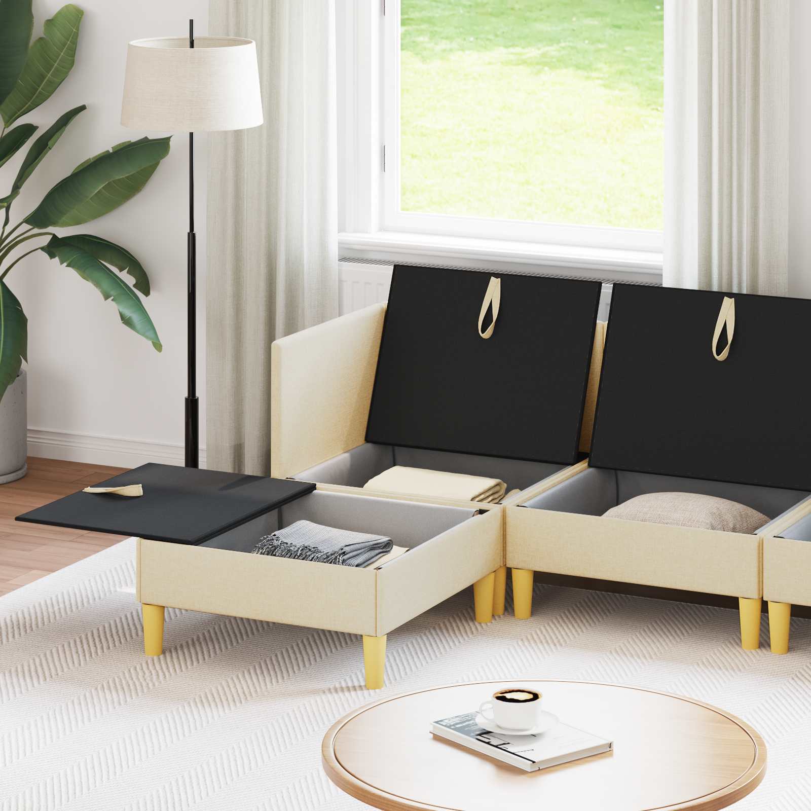 Modular Sofa Set mit Stauraum 6 pcs Creme Stoff