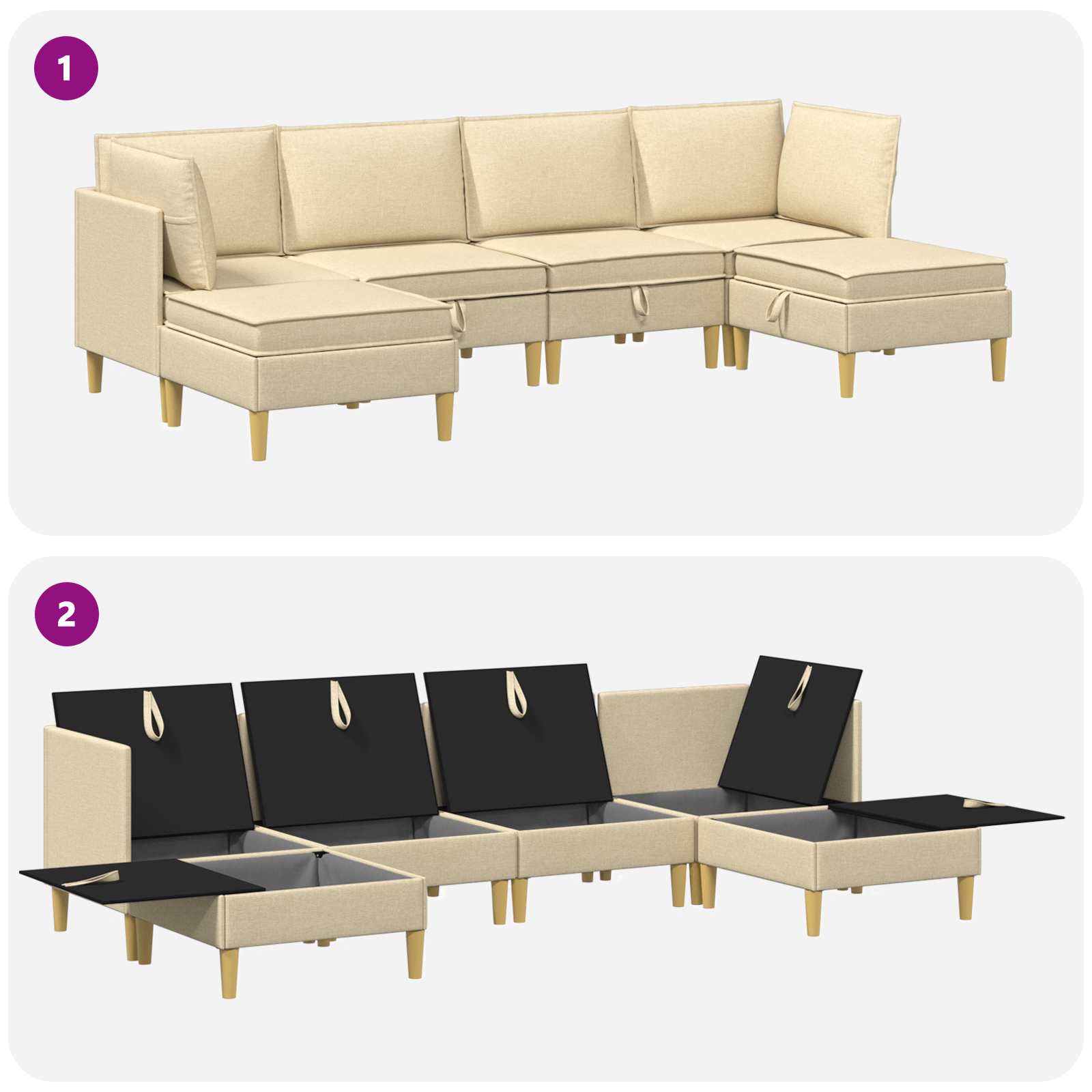 Modular Sofa Set mit Stauraum 6 pcs Creme Stoff