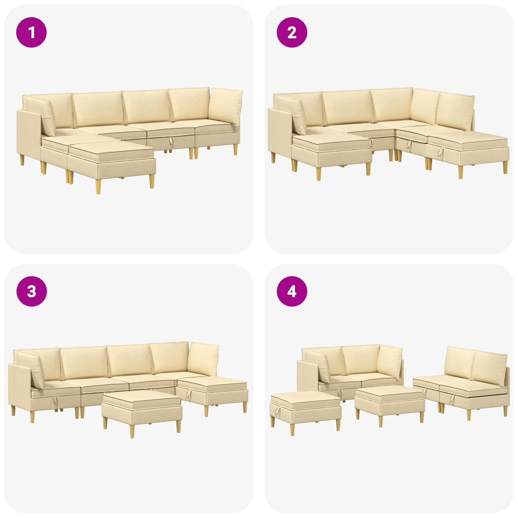 Modular Sofa Set mit Stauraum 6 pcs Creme Stoff