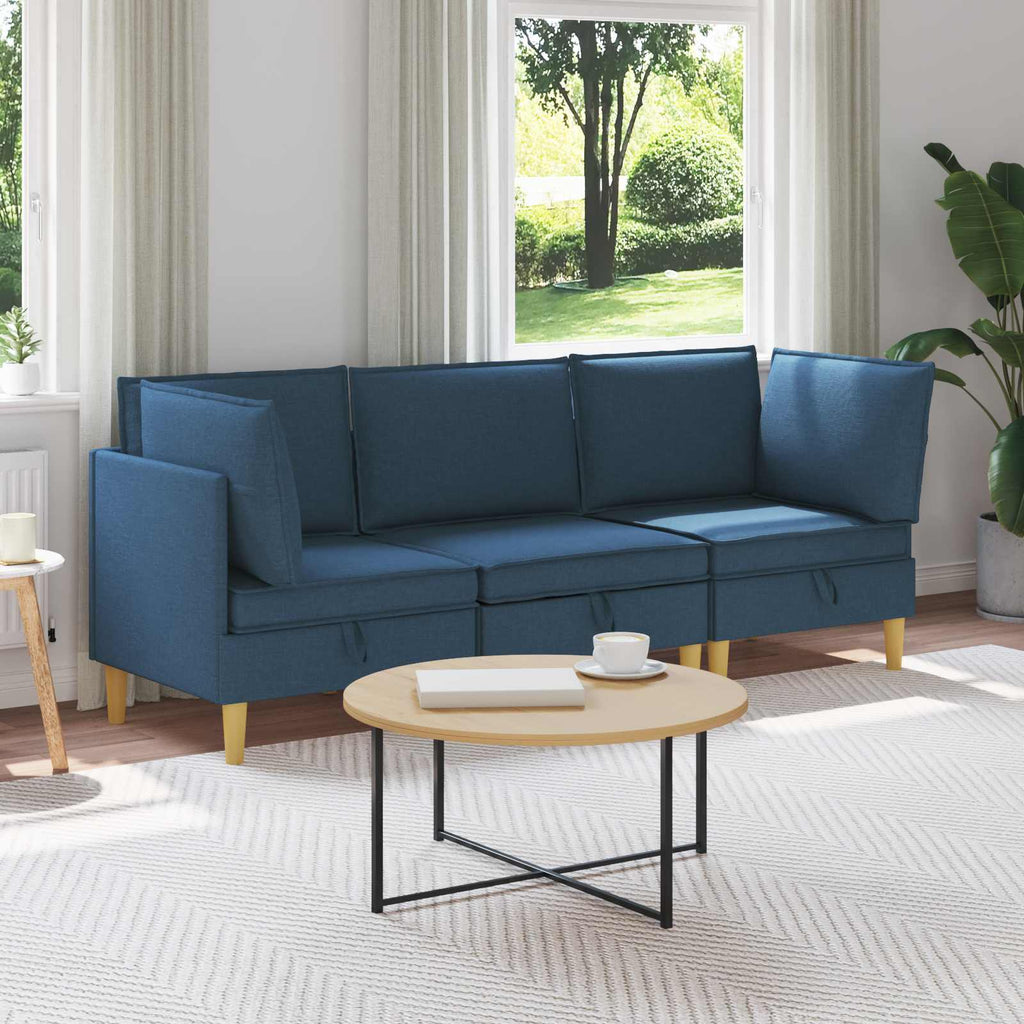 Modular Sofa Set mit Stauraum 3 pcs Blau Stoff