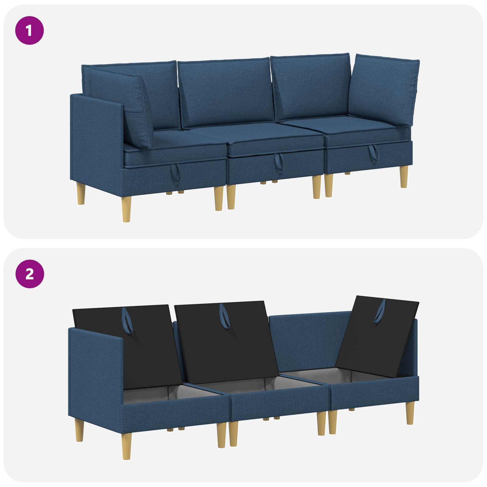 Modular Sofa Set mit Stauraum 3 pcs Blau Stoff
