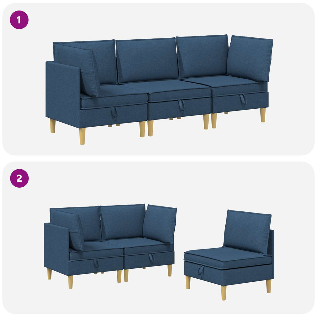 Modular Sofa Set mit Stauraum 3 pcs Blau Stoff