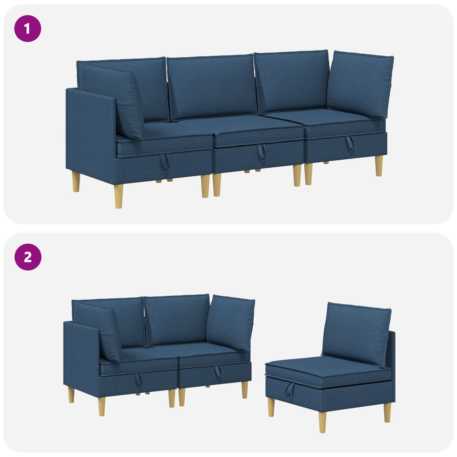 Modular Sofa Set mit Stauraum 3 pcs Blau Stoff