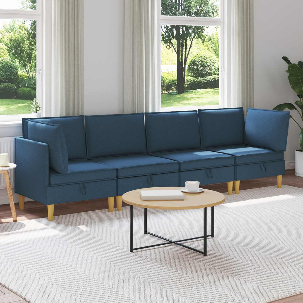 Modular Sofa Set mit Stauraum 4 pcs Blau Stoff