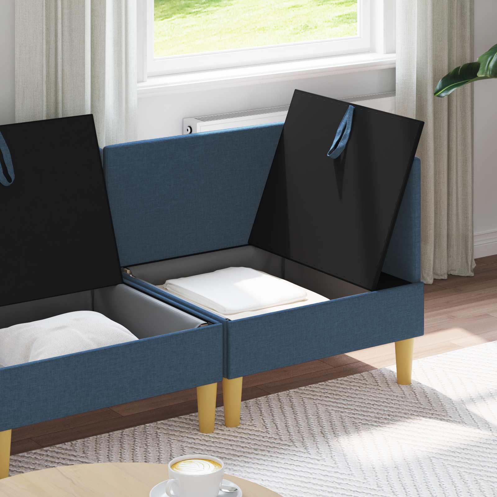 Modular Sofa Set mit Stauraum 4 pcs Blau Stoff