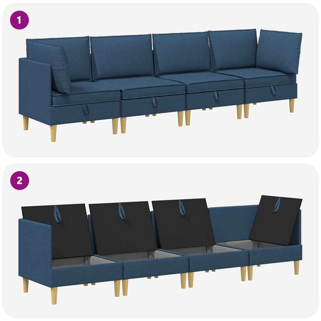 Modular Sofa Set mit Stauraum 4 pcs Blau Stoff