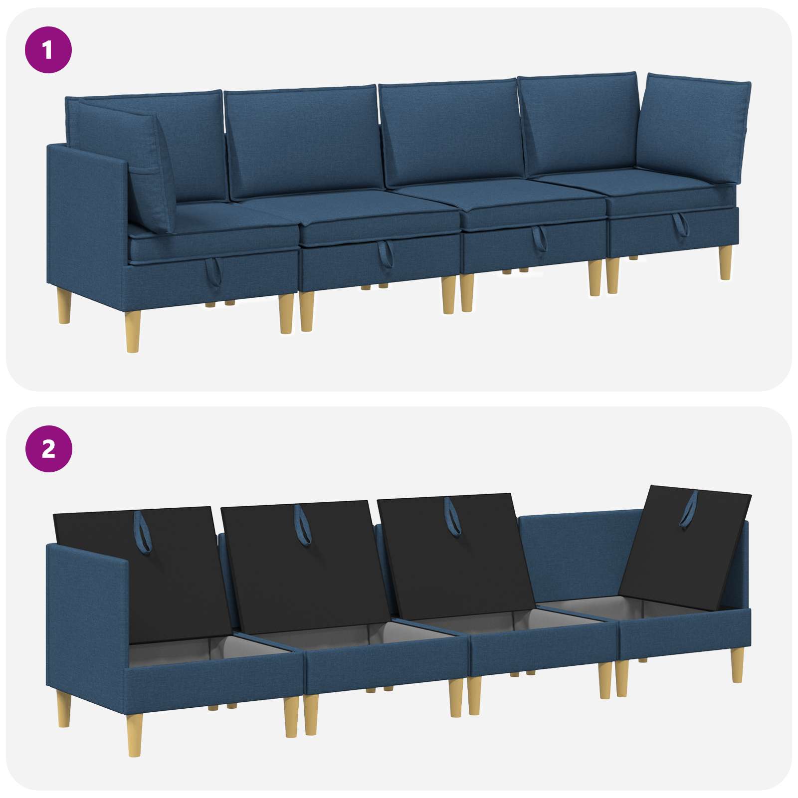 Modular Sofa Set mit Stauraum 4 pcs Blau Stoff