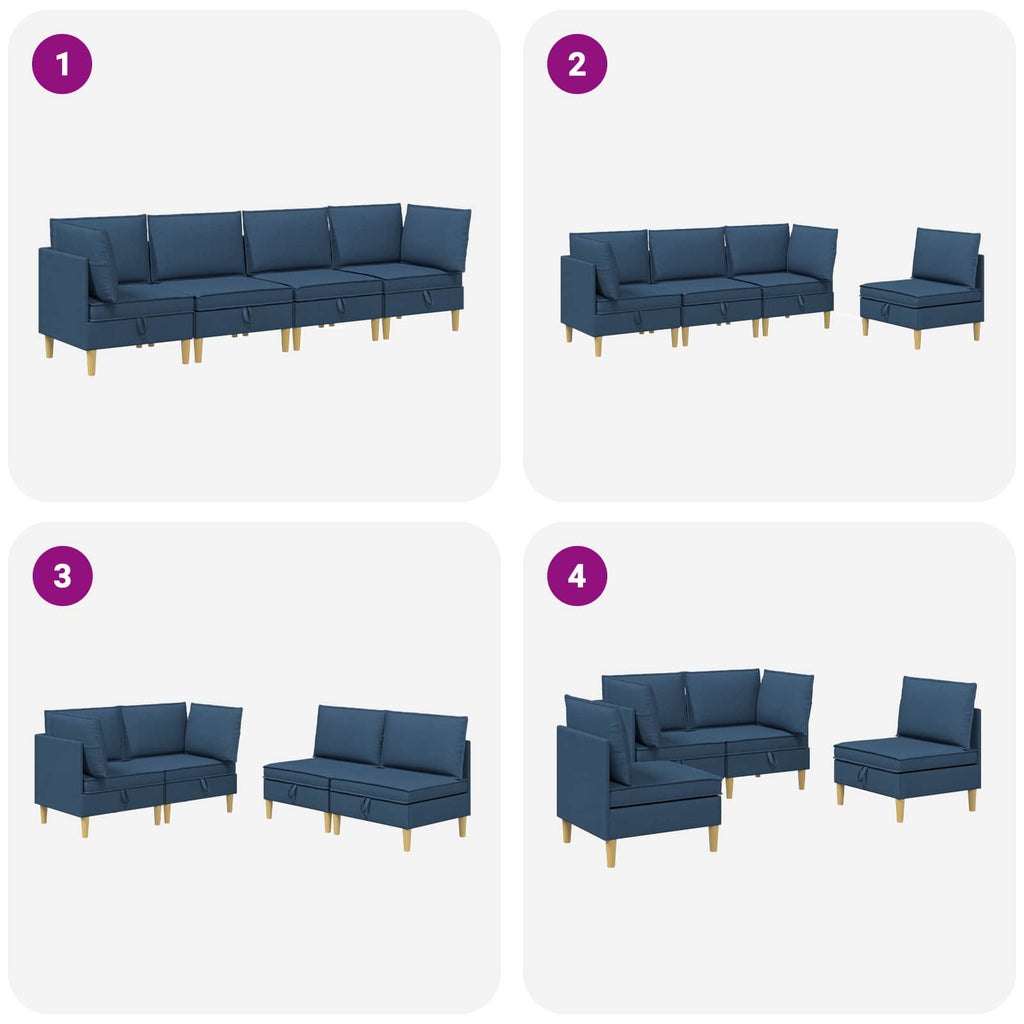 Modular Sofa Set mit Stauraum 4 pcs Blau Stoff