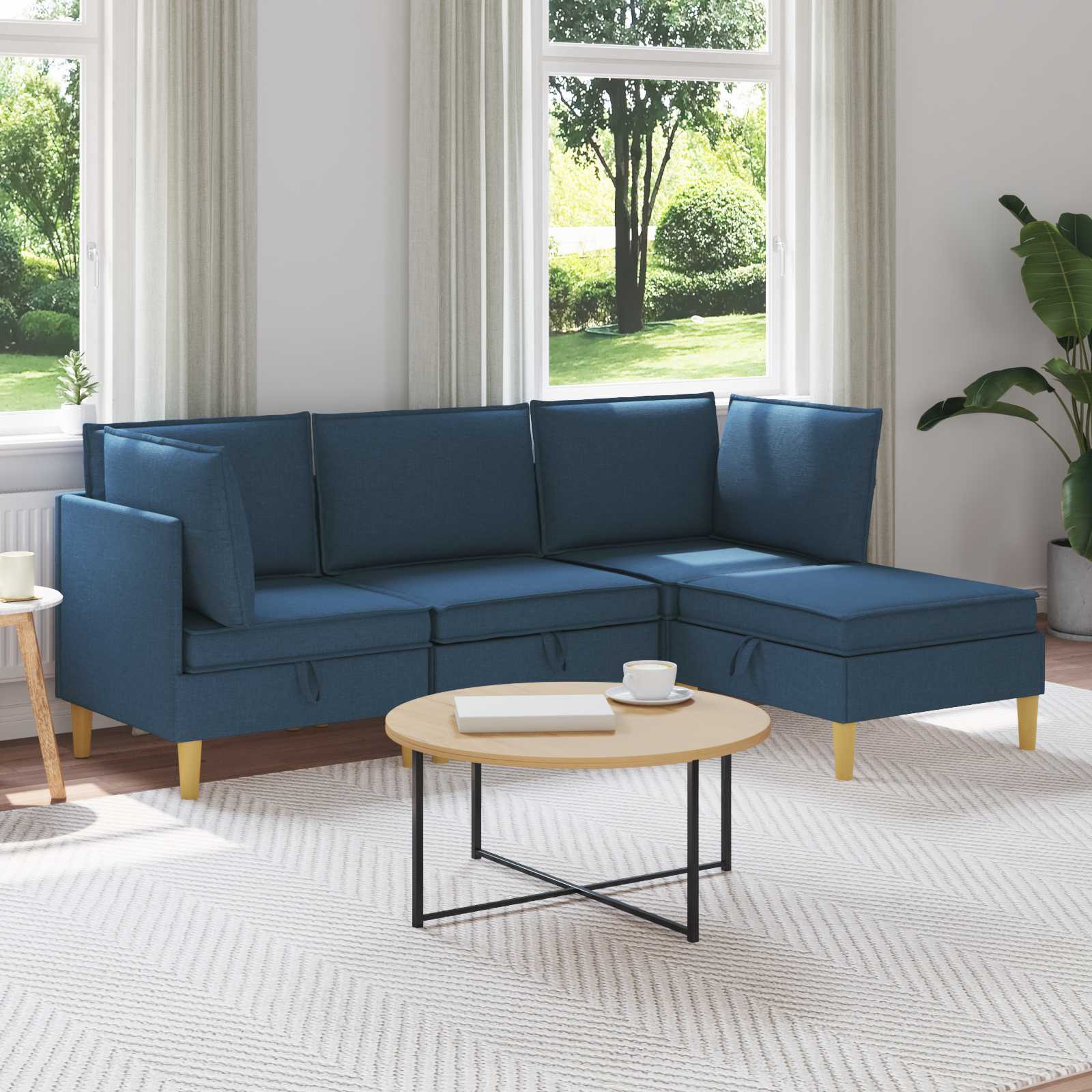 Modular Sofa Set mit Stauraum 4 pcs Blau Stoff