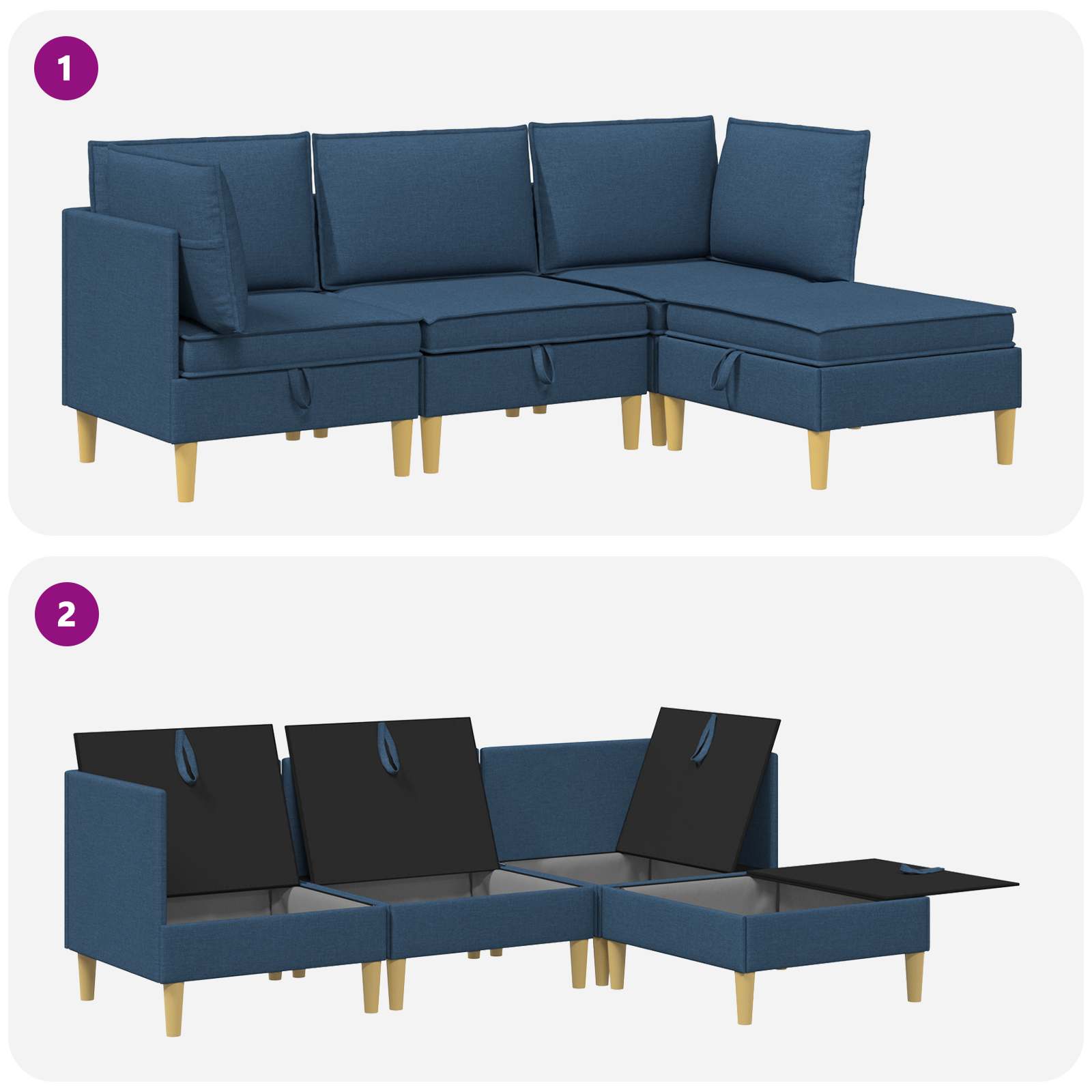 Modular Sofa Set mit Stauraum 4 pcs Blau Stoff