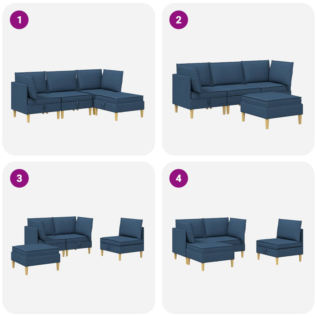 Modular Sofa Set mit Stauraum 4 pcs Blau Stoff