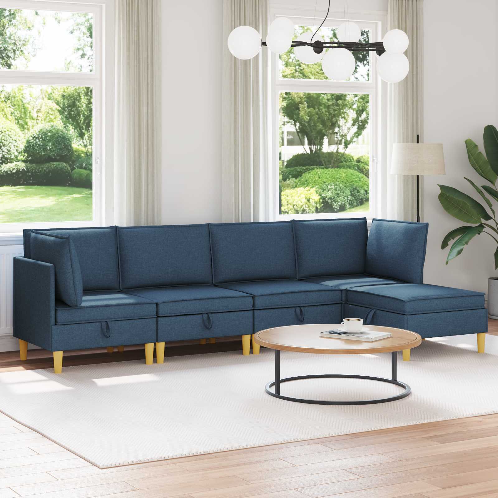 Modular Sofa Set mit Stauraum 5 pcs Blau Stoff