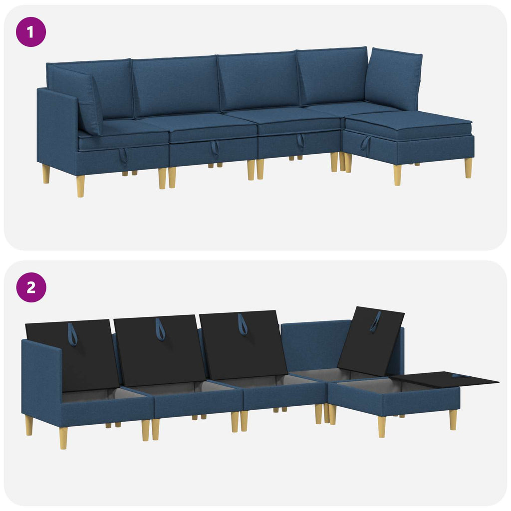 Modular Sofa Set mit Stauraum 5 pcs Blau Stoff